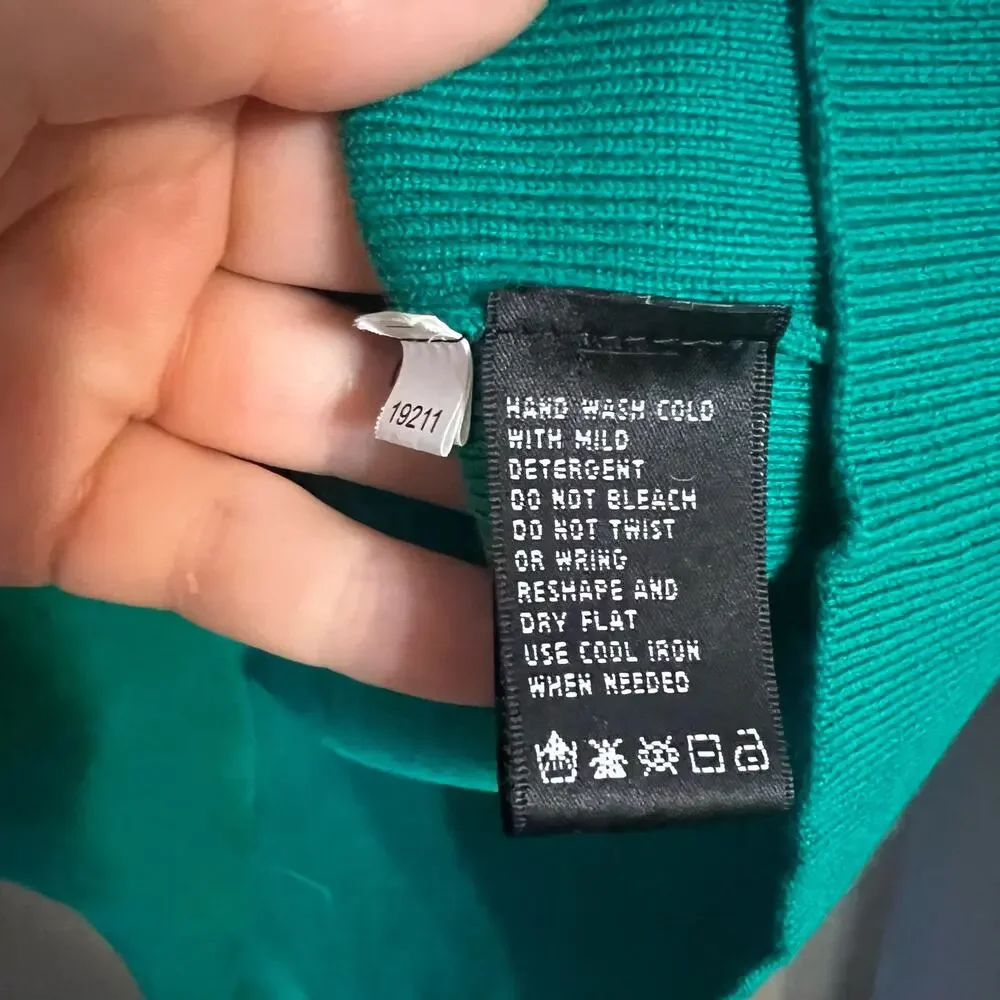 August Silk Women's Green Knit Sweater, Black Sequin Collar & 3/4 Sleeves, Large - Picture 9 of 12